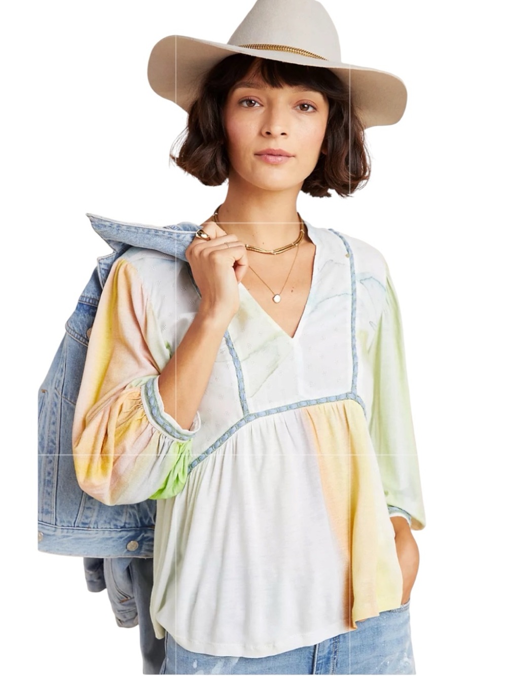 NWOT BL^NK London Watercolor Mixed Media Boho Top Size Small Artisan Viscose